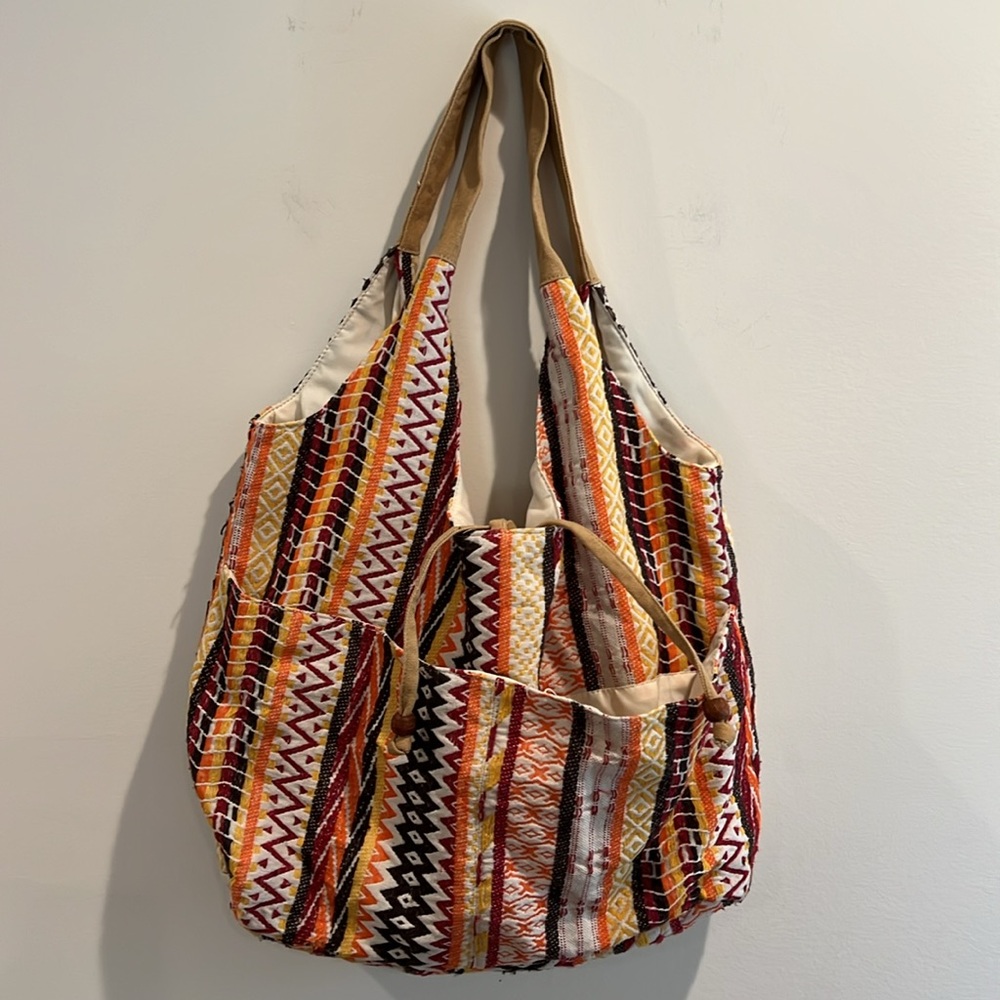 Boho lined multi color canvas bag - Picture 2 of 8